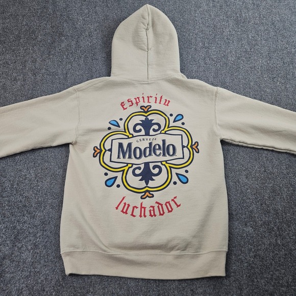 Cerveza Modelo Other - Modelo Hoodie Mens Small Tan Cerveza Espiritu Luchador Sweatshirt Barwear Skater